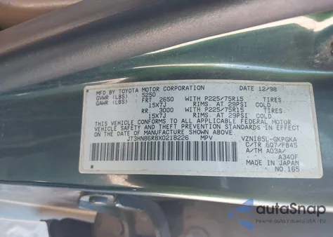 1999 Toyota 4Runner Sr5 V6 from USA, damaged, VIN JT3HN86R8X0218226